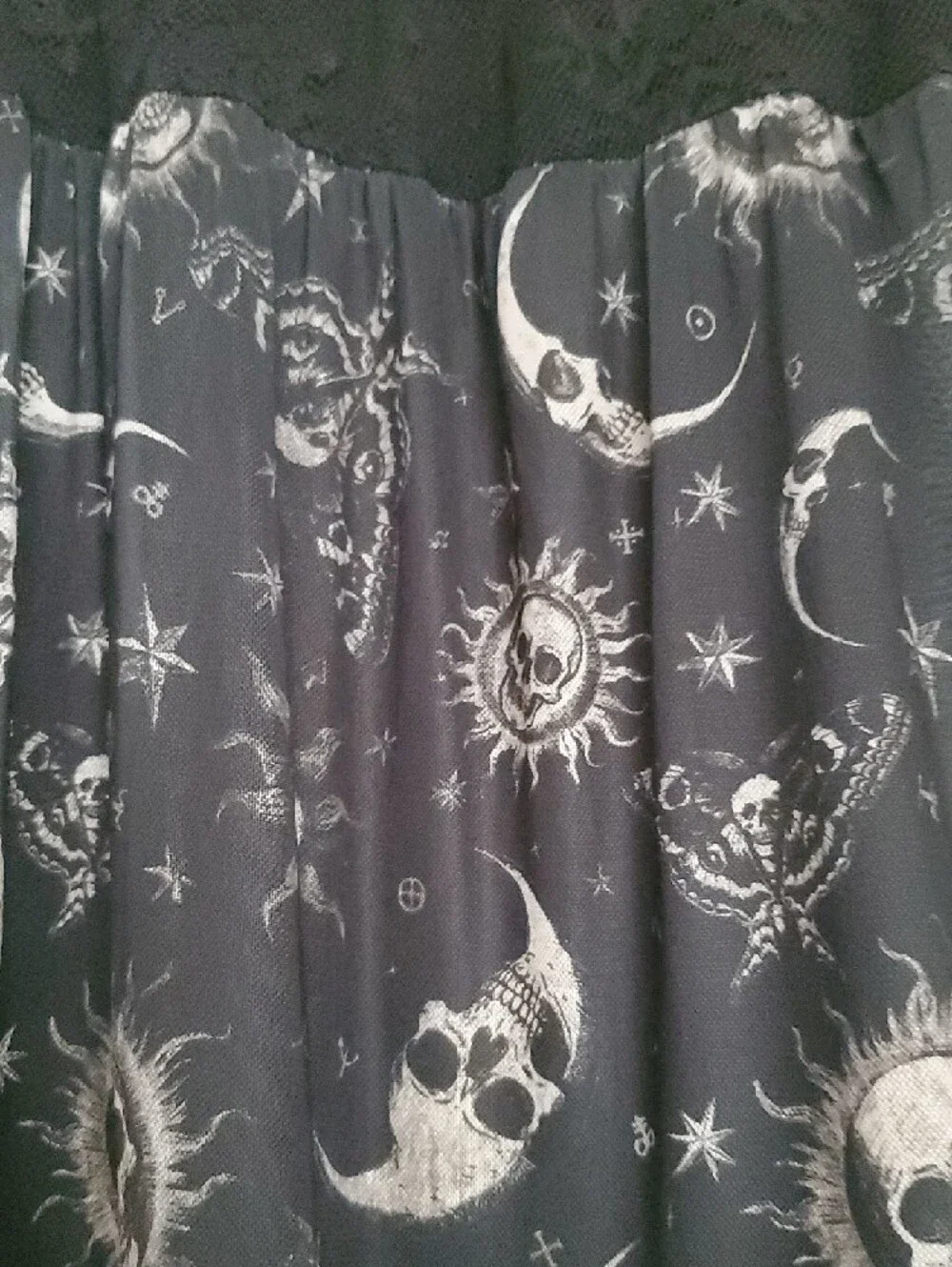 Hot Topic's Black Gold Celestial Skulls Midi Skirt with Moon Print - Picture 3 of 11